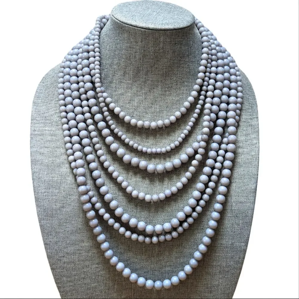 BaubleBar Multi Strand Gray Acrylic Beaded Statement Layered Bib Necklace